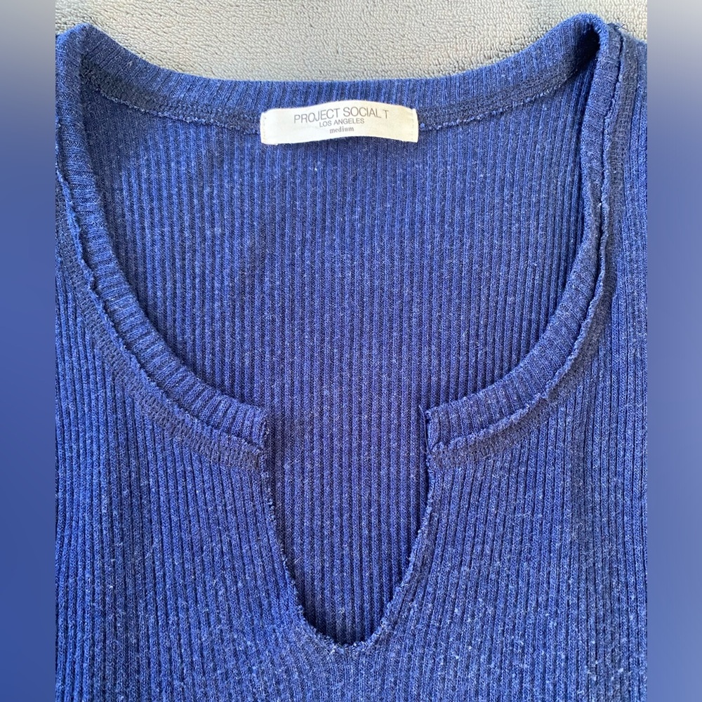 Navy Blue Ribbed Tie-Front/Back Tank Top - Picture 6 of 7